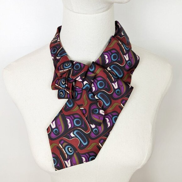 Tribal Art Print Ascot - Women's Tie - Unique Scarf - Necktie Scarf - Picture 6 of 7